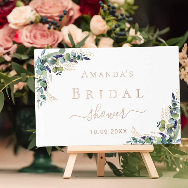 Libro De Visitas Ducha de novia de eucalipto verde y oro rosa (Subido por el creador)