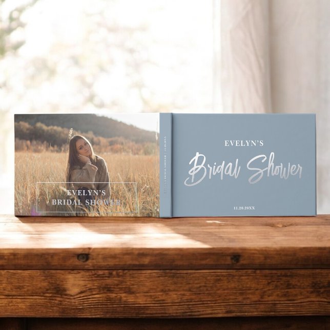 Libro De Visitas Ducha de Novia Elegante Azul Script con Pincel (Subido por el creador)