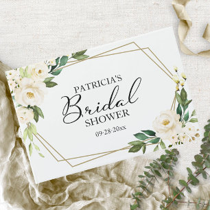 Libro De Visitas Ducha de Novia Floral Blanca con Vegetación Geomét