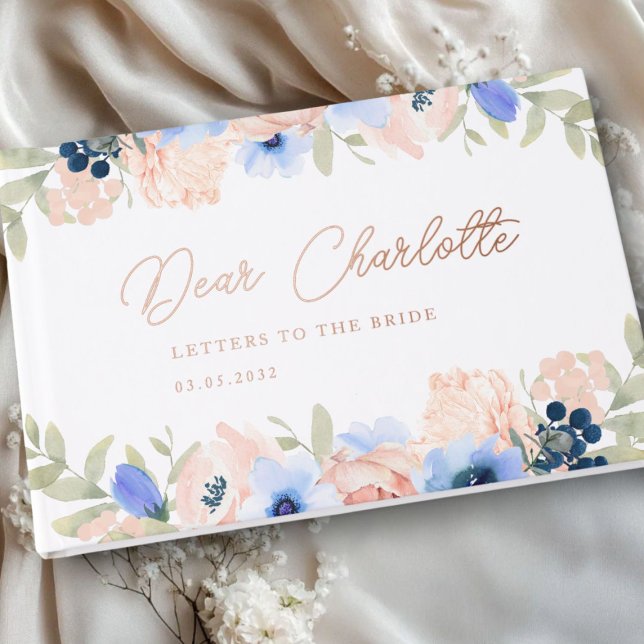 Libro De Visitas Ducha de Novia Melocotón Azul Rubor (Peach Blue Blush Bridal Shower Foil Guest Book with your name and date.)