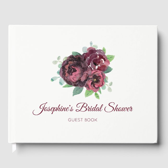 Libro De Visitas Ducha de novias en Burgundy Rose Bouquet (Anverso)