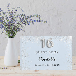 Libro De Visitas Dulce 16 chispas de plata azul bebé