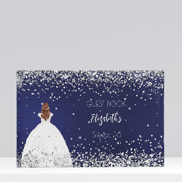 Libro De Visitas Dulce 16 purpurina de vestimenta azul marino fiest