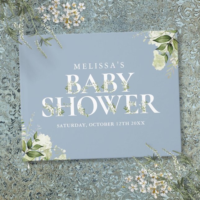 Libro De Visitas Dulce Baby Shower Verde Polvoriento Azul (Greenery Letter Dusty Blue Baby Shower Guest Book)