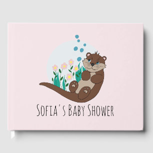Libro De Visitas Dulce Caricatura de Nutria Flores y Nombre para Ba