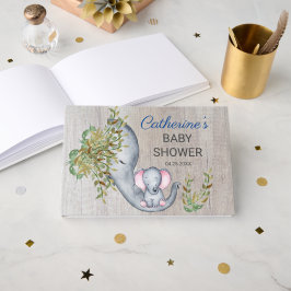 Libro De Visitas Dulce elefante floral Rústico Baby Shower