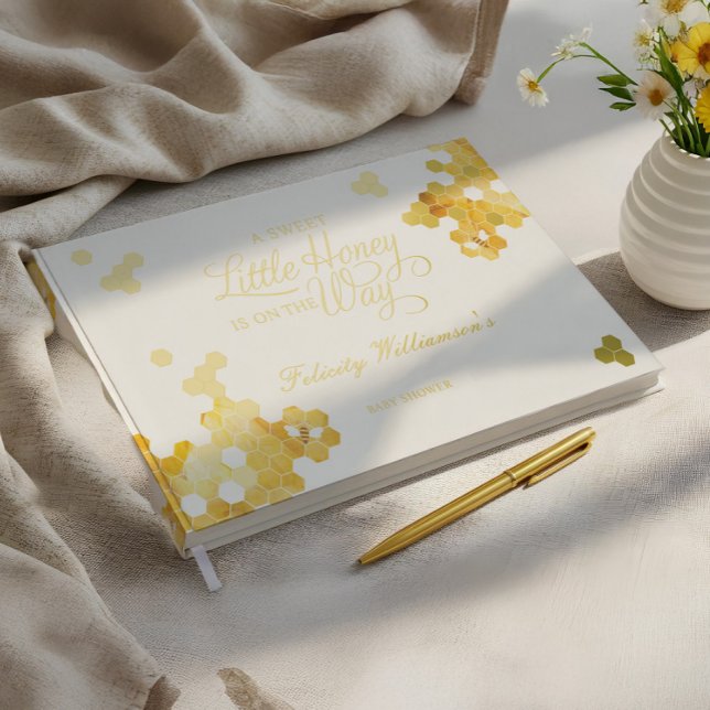 Libro De Visitas Dulce Miel Pequeña En El Camino De La Abeja Baby S (Sweet Little Honey On The Way Bee Baby Shower Foil Guest Book)