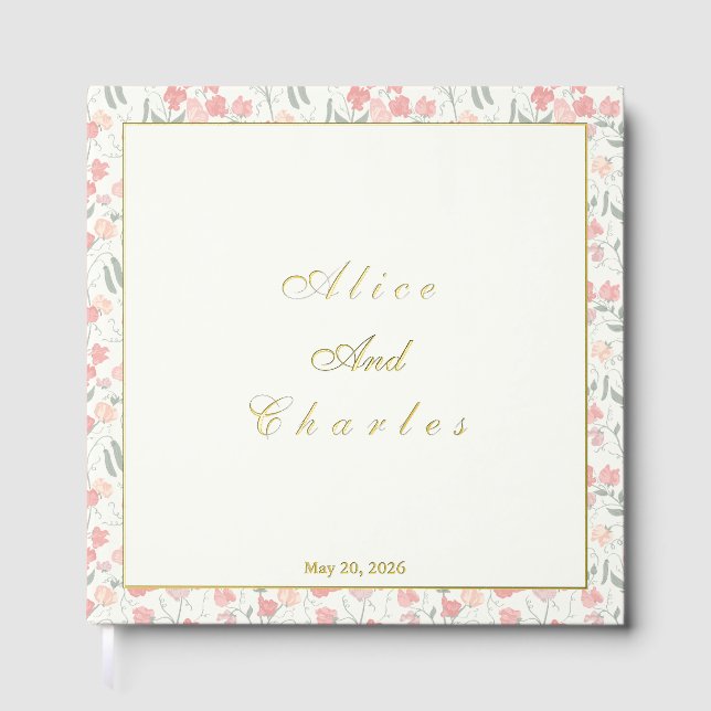 Libro De Visitas Dulce Pea Floral Rosa y Crema (Anverso)