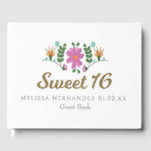 Libro De Visitas Dulces 16 Brillo Floral Flor Mexicana