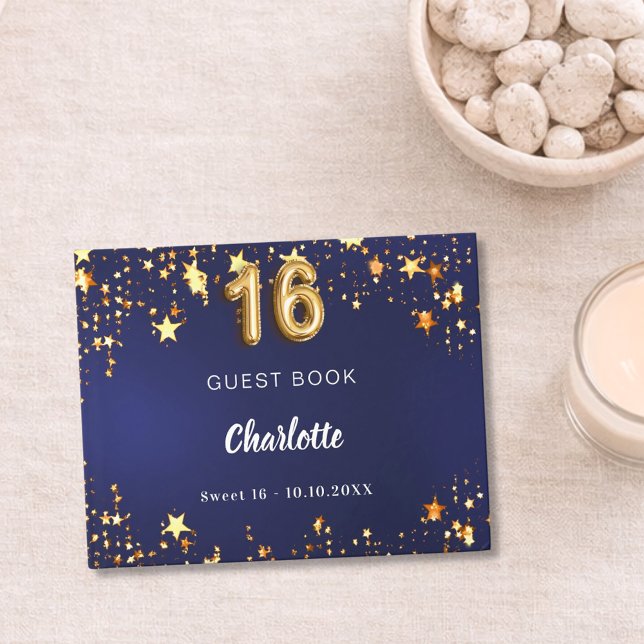 Libro De Visitas Dulces 16 estrellas doradas azul marino (Subido por el creador)
