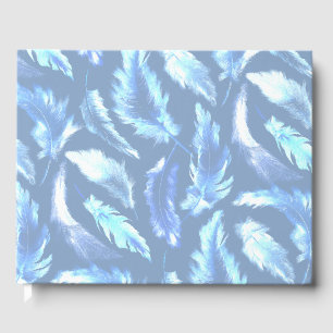 Libro De Visitas dulces sueños - plumas acuarela azul claro :
