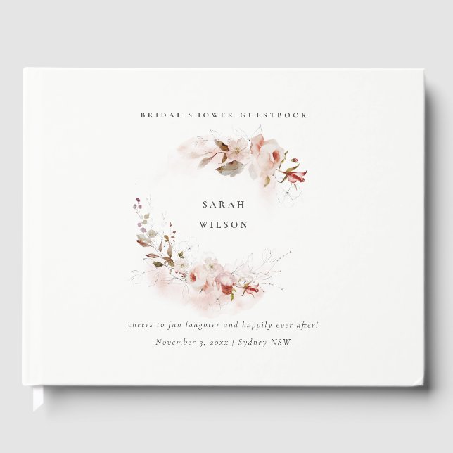 Libro De Visitas Dusky Fall Marsala Rubor Floral Bridal Shower (Anverso)