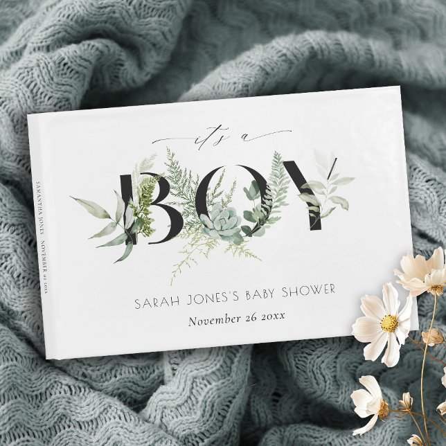 Libro De Visitas Dusky Leafy Fern Succulent es un chico Baby Shower (Subido por el creador)