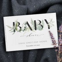 Dusky Leafy Fern Succulent Script Baby Shower