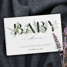 Libro De Visitas Dusky Leafy Fern Succulent Script Baby Shower