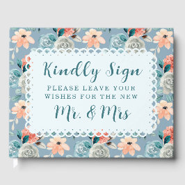 Libro De Visitas Duste Blue Floral Lace | Caligrafía decorativa