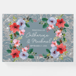 Libro De Visitas Duste Blue Silver Purpurina Floral acuarela
