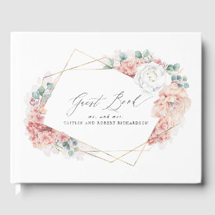 Libro De Visitas Duste Rosa Floral Elegante Boda de Engranaje