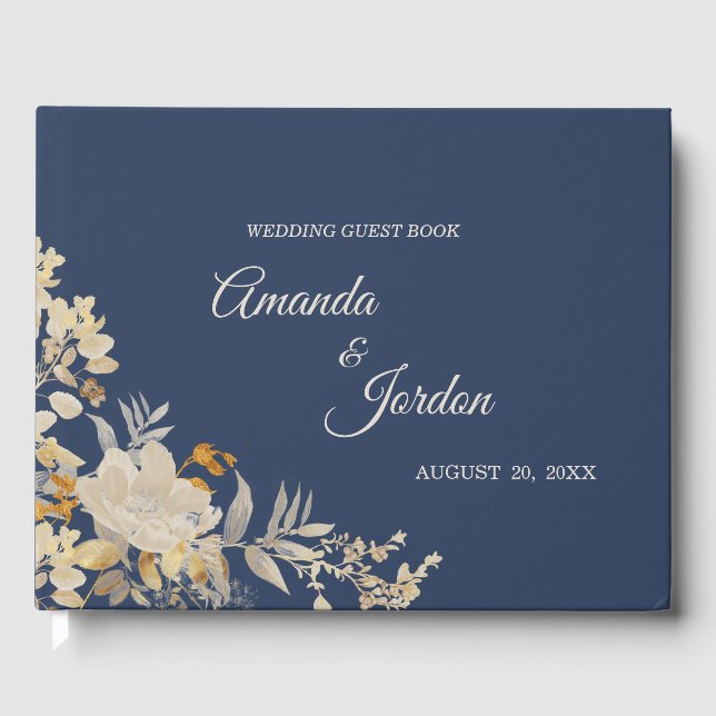 Libro De Visitas Dusty Blue Autumn Boho Boda Guest Book (Anverso)