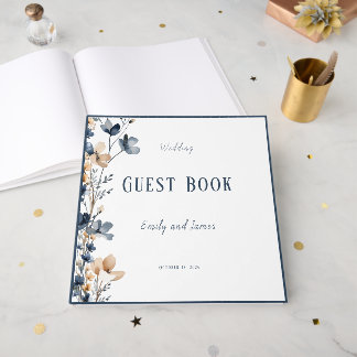 Libro De Visitas Dusty Blue Beige Botanical Modern Elegant Wedding