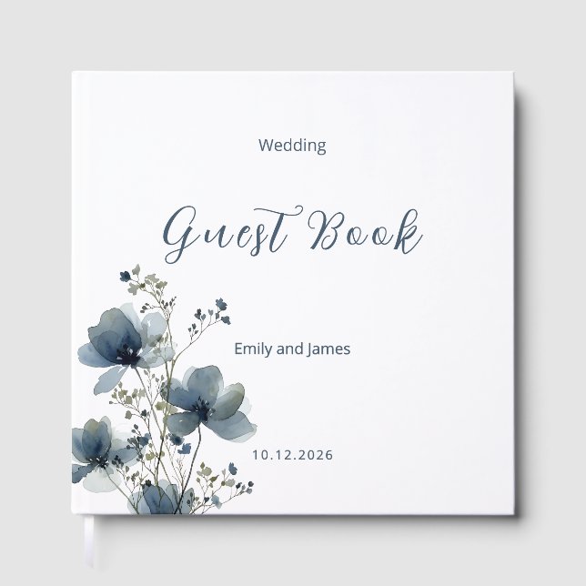 Libro De Visitas Dusty Blue Botanical Wedding (Anverso)