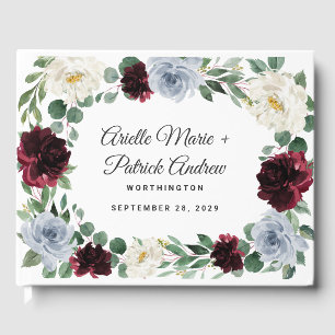 Libro De Visitas Dusty Blue Burgundy Cranberry Ivory Fall Wedding