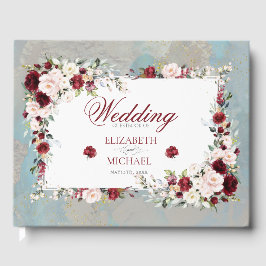 Libro De Visitas Dusty Blue Burgundy Rubor Floral Elegant Wedding
