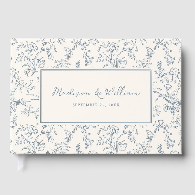 Libro De Visitas Dusty Blue Chinoiserie Pattern Wedding (Anverso)