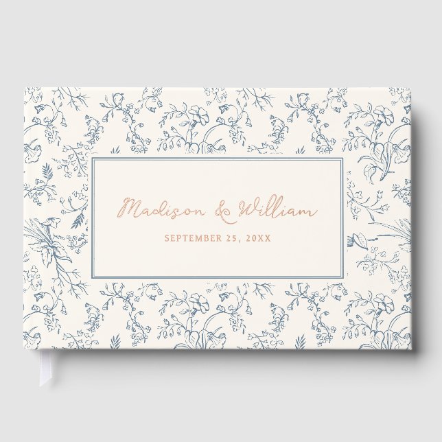 Libro De Visitas Dusty Blue Chinoiserie Pattern Wedding (Anverso)