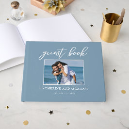 Libro De Visitas Dusty Blue Coastal Boda Couple Foto