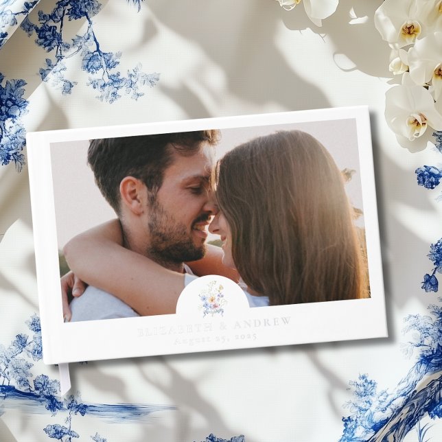 Libro De Visitas Dusty Blue Crest Floral Wedding (Subido por el creador)