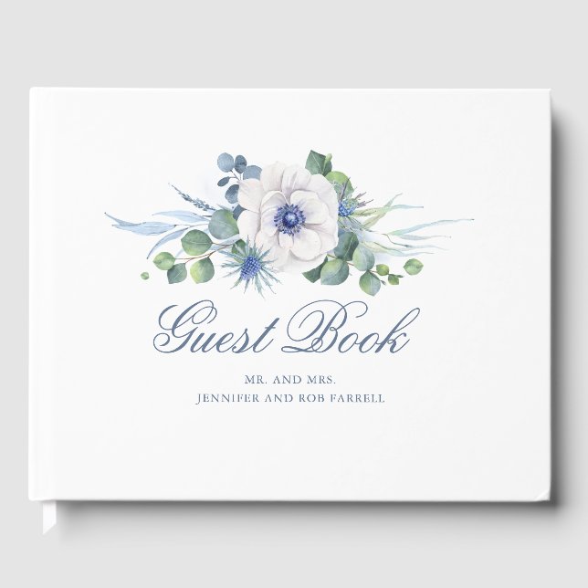 Libro De Visitas Dusty Blue Floral Greeneration Boda (Anverso)