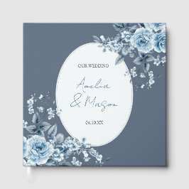Libro De Visitas Dusty Blue Floral Script Elegant Wedding 