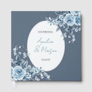 Libro De Visitas Dusty Blue Floral Script Elegant Wedding 