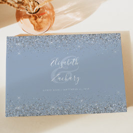 Libro De Visitas Dusty Blue Glitter Plateado Script