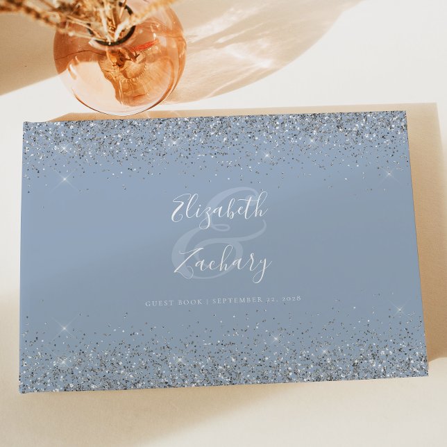 Libro De Visitas Dusty Blue Glitter Plateado Script (Subido por el creador)