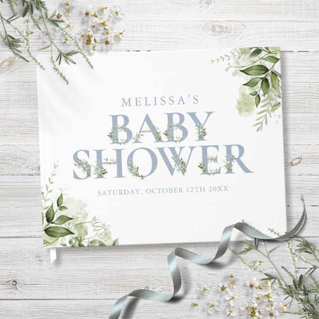 Libro De Visitas Dusty Blue Greenery Carta Baby Shower (Dusty Blue Greenery Letter Baby Shower Guest Book)