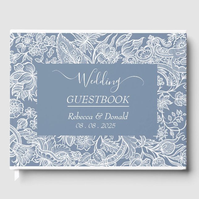 Libro De Visitas Dusty Blue Hand Drake Chinoiserie Floral (Anverso)