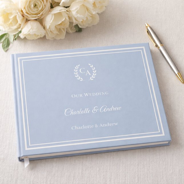 Libro De Visitas Dusty blue ivory monogrammed wreath wedding (Subido por el creador)