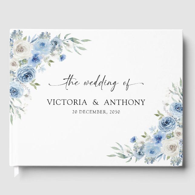 Libro De Visitas Dusty Blue Ivory Wedding Guest Book (Anverso)
