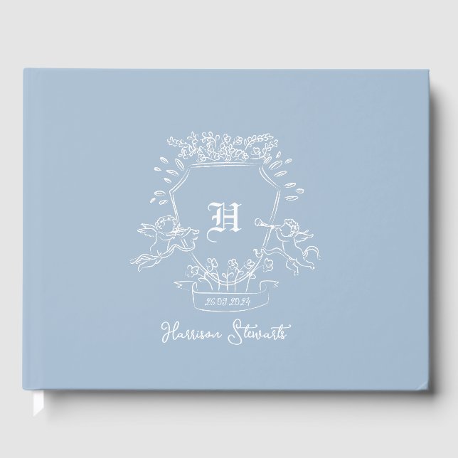Libro De Visitas Dusty Blue Monogram Baby Shower Guest Book (Anverso)
