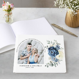 Libro De Visitas Dusty Blue Navy Champagne Boda de marfil
