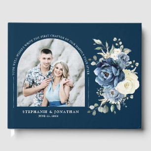 Libro De Visitas Dusty Blue Navy Champagne Boda de marfil