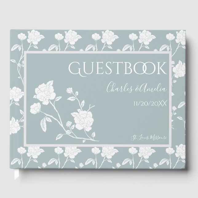 Libro De Visitas Dusty Blue Rose Wedding Guest Book (Anverso)
