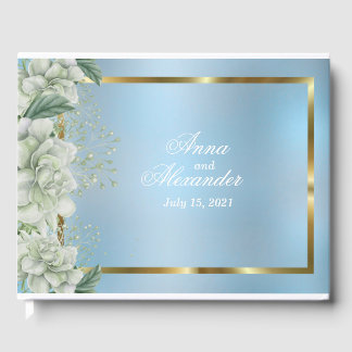 Libro De Visitas Dusty Blue Shimmering Floral Boda