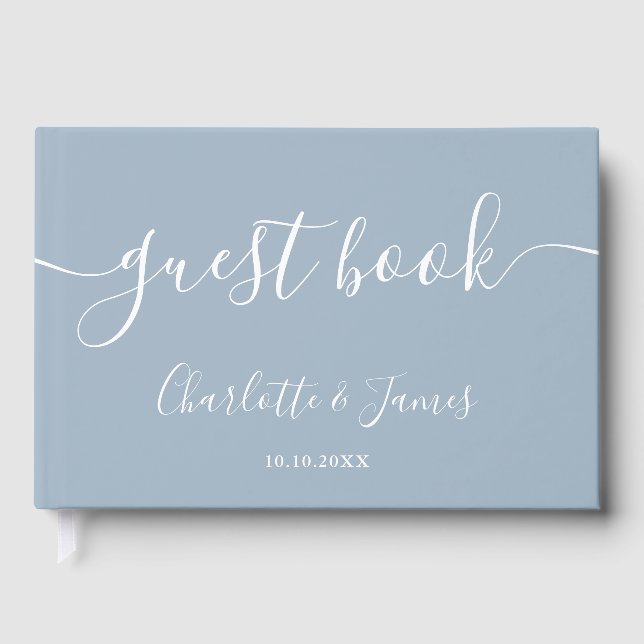 Libro De Visitas Dusty Blue Signature Script Photo Wedding (Anverso)