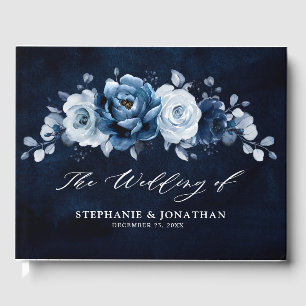 Libro De Visitas Dusty Blue Slate Navy Floral Boda Botánico Gue