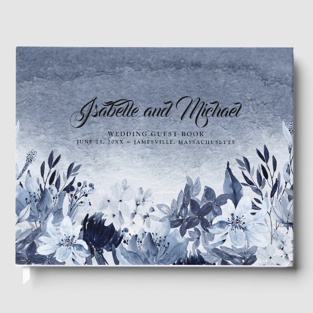 Libro De Visitas Dusty Blue Watercolor Boda Guest Book (Anverso)