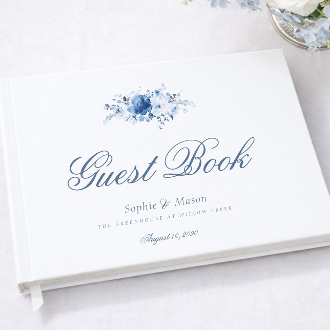 Libro De Visitas Dusty Blue Watercolor Floral Wedding (Subido por el creador)