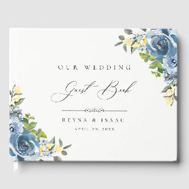 Libro De Visitas Dusty Blue Yellow Floral Boda Guest Book